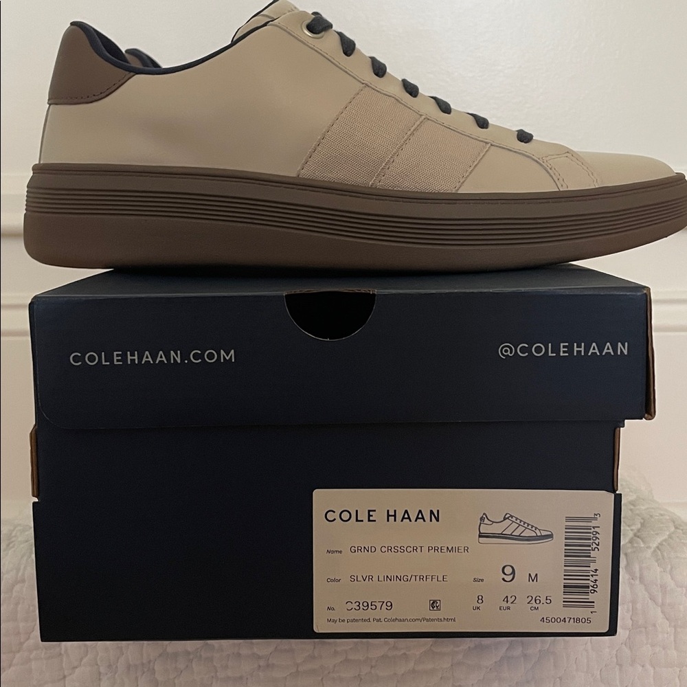 Men's Cole Haan Leather Grand Crosscourt Premier Sneakers in Silver / Gray Shoes - Picture 11 of 16